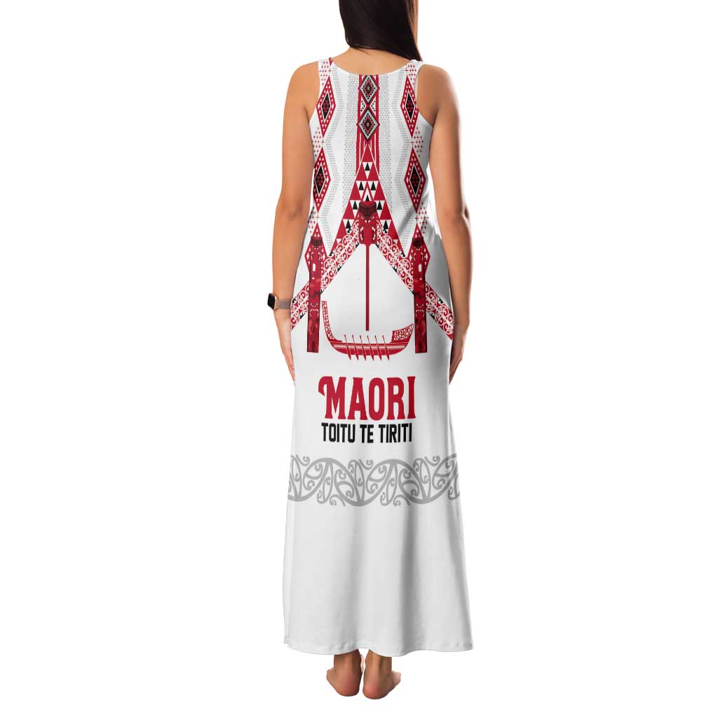 Toitu Te Tiriti Waitangi Tank Maxi Dress White Wharenui House LT9 - Polynesian Pride