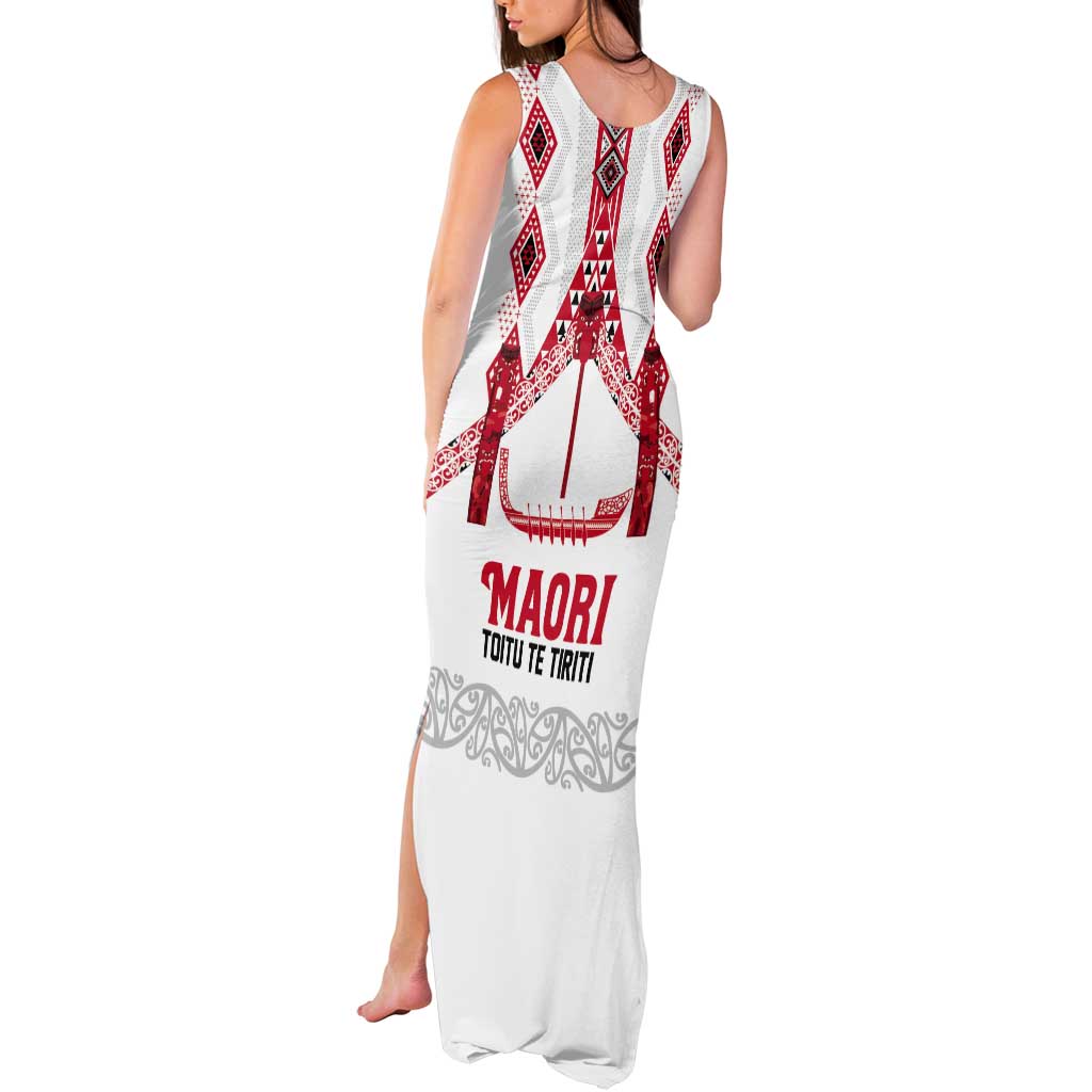 Toitu Te Tiriti Waitangi Tank Maxi Dress White Wharenui House LT9 - Polynesian Pride