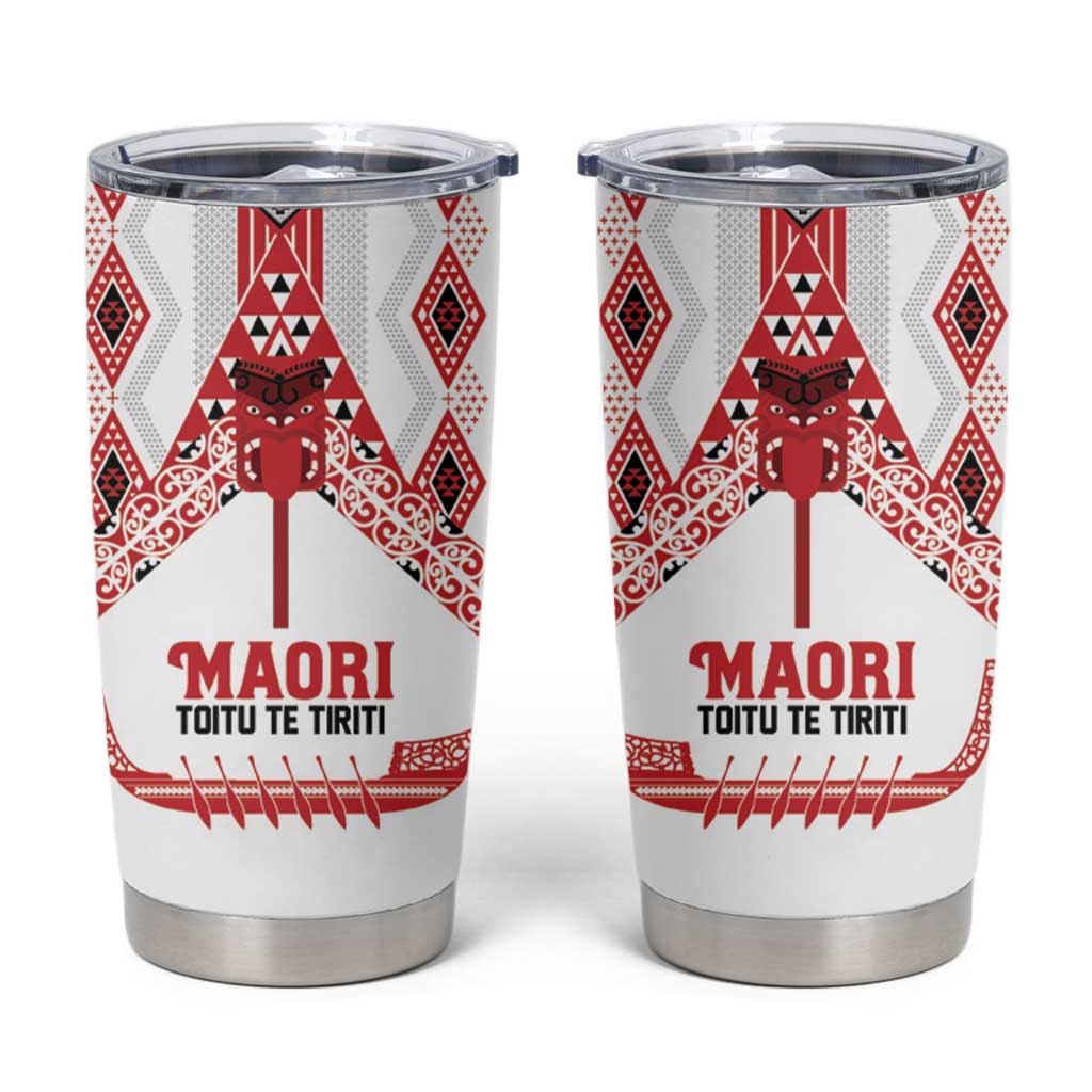 Toitu Te Tiriti Waitangi Tumbler Cup White Wharenui House LT9 white - Polynesian Pride