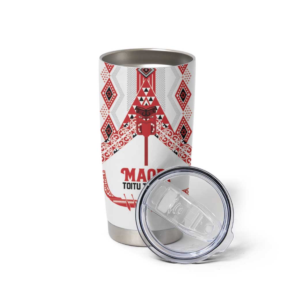 Toitu Te Tiriti Waitangi Tumbler Cup White Wharenui House LT9 - Polynesian Pride