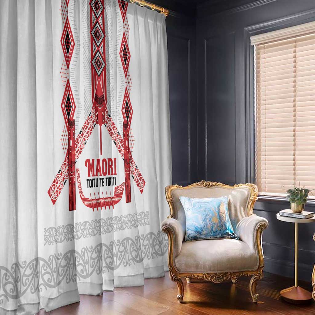 Toitu Te Tiriti Waitangi Window Curtain White Wharenui House - Polynesian Pride
