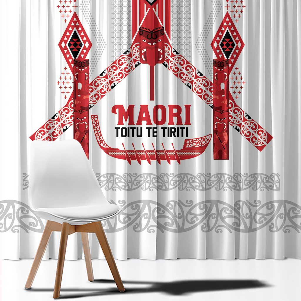 Toitu Te Tiriti Waitangi Window Curtain White Wharenui House - Polynesian Pride