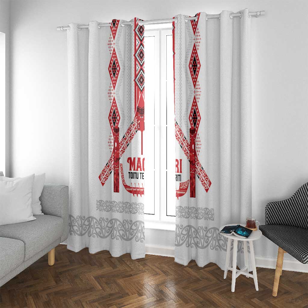 Toitu Te Tiriti Waitangi Window Curtain White Wharenui House - Polynesian Pride