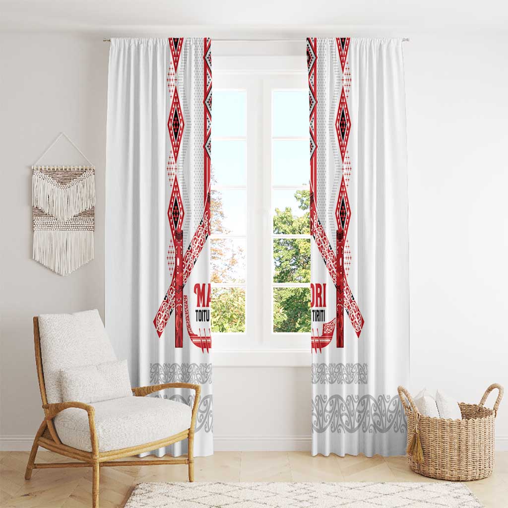 Toitu Te Tiriti Waitangi Window Curtain White Wharenui House - Polynesian Pride