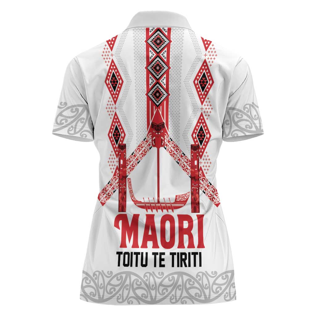 Toitu Te Tiriti Waitangi Women Polo Shirt White Wharenui House LT9 - Polynesian Pride