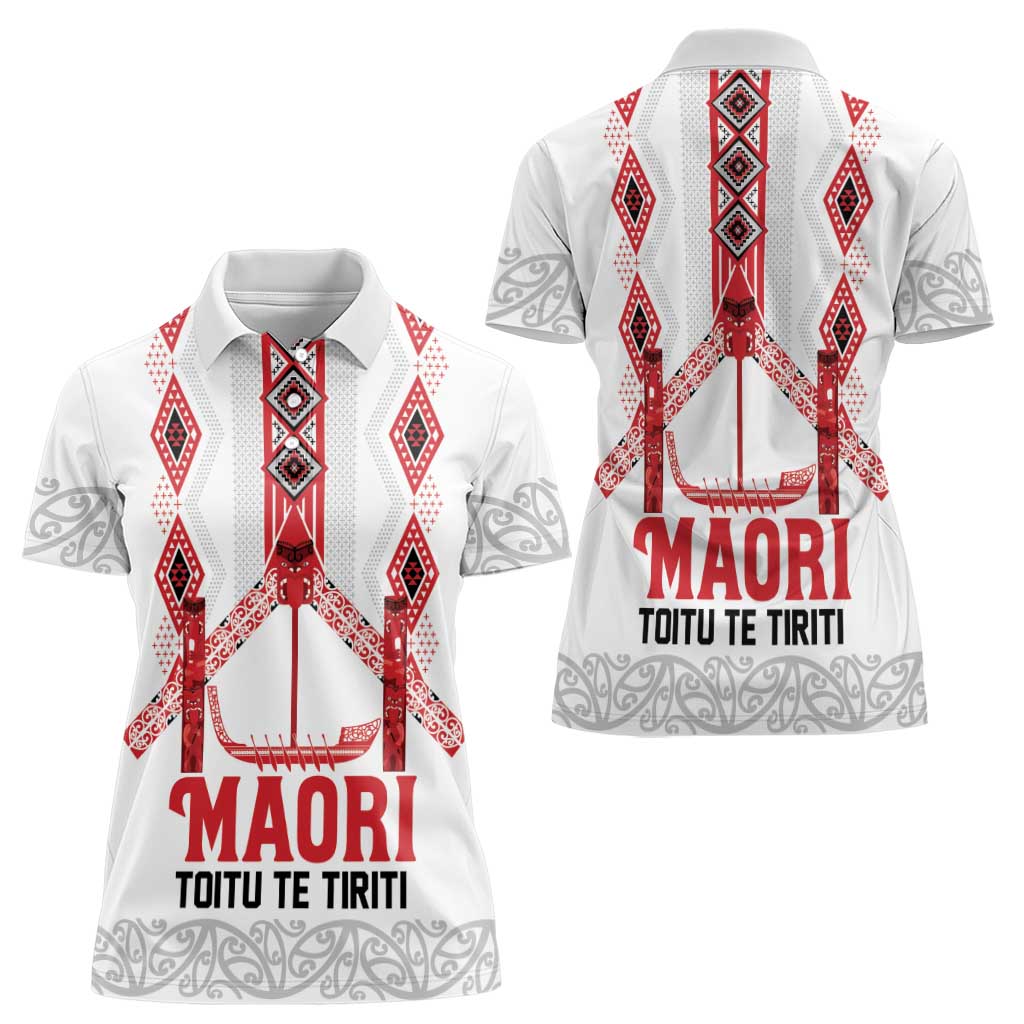 Toitu Te Tiriti Waitangi Women Polo Shirt White Wharenui House LT9 - Polynesian Pride