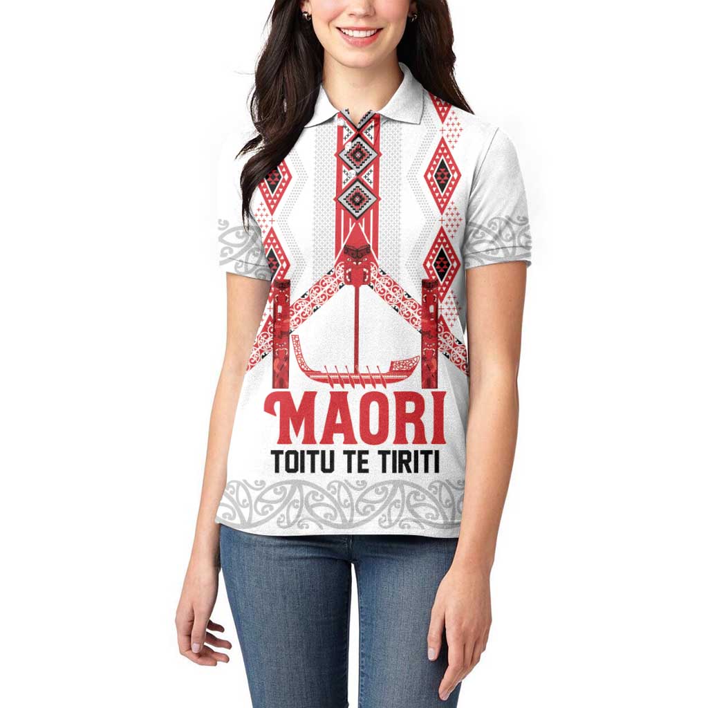 Toitu Te Tiriti Waitangi Women Polo Shirt White Wharenui House LT9 - Polynesian Pride
