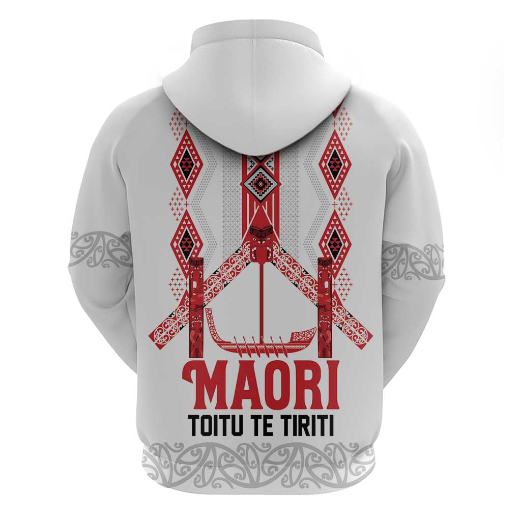 Toitu Te Tiriti Waitangi Zip Hoodie White Wharenui House - Polynesian Pride