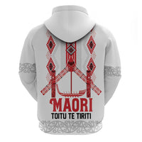 Toitu Te Tiriti Waitangi Zip Hoodie White Wharenui House - Polynesian Pride