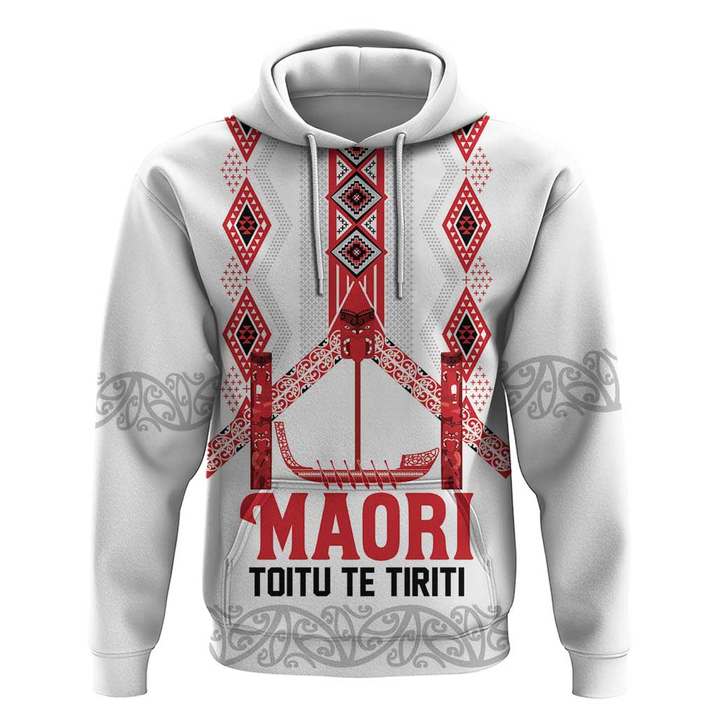Toitu Te Tiriti Waitangi Zip Hoodie White Wharenui House - Polynesian Pride