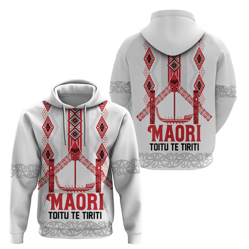 Toitu Te Tiriti Waitangi Zip Hoodie White Wharenui House - Polynesian Pride