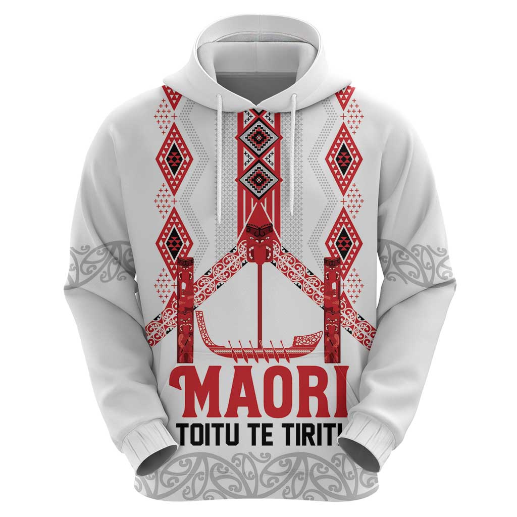 Toitu Te Tiriti Waitangi Zip Hoodie White Wharenui House - Polynesian Pride