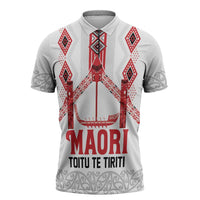 Toitu Te Tiriti Waitangi Zipper Polo Shirt White Wharenui House LT9 white - Polynesian Pride