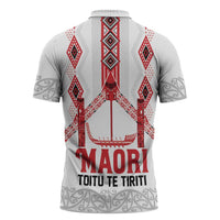 Toitu Te Tiriti Waitangi Zipper Polo Shirt White Wharenui House LT9 - Polynesian Pride