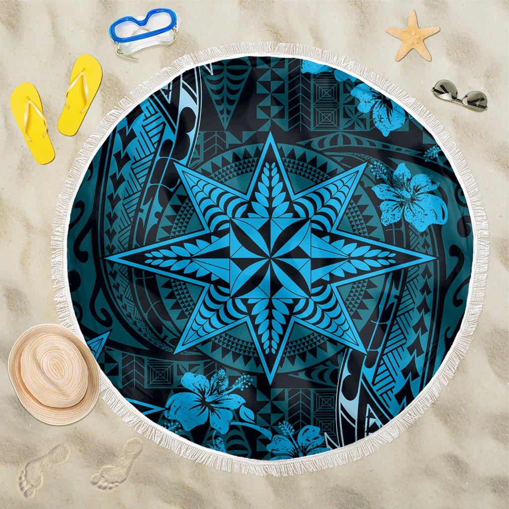 Vintage Tonga Tribal Ngatu Pattern Beach Blanket With Pacific Floral Aqua Art LT9 One Size 150cm Aqua - Polynesian Pride