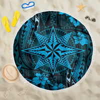 Vintage Tonga Tribal Ngatu Pattern Beach Blanket With Pacific Floral Aqua Art LT9 One Size 150cm Aqua - Polynesian Pride