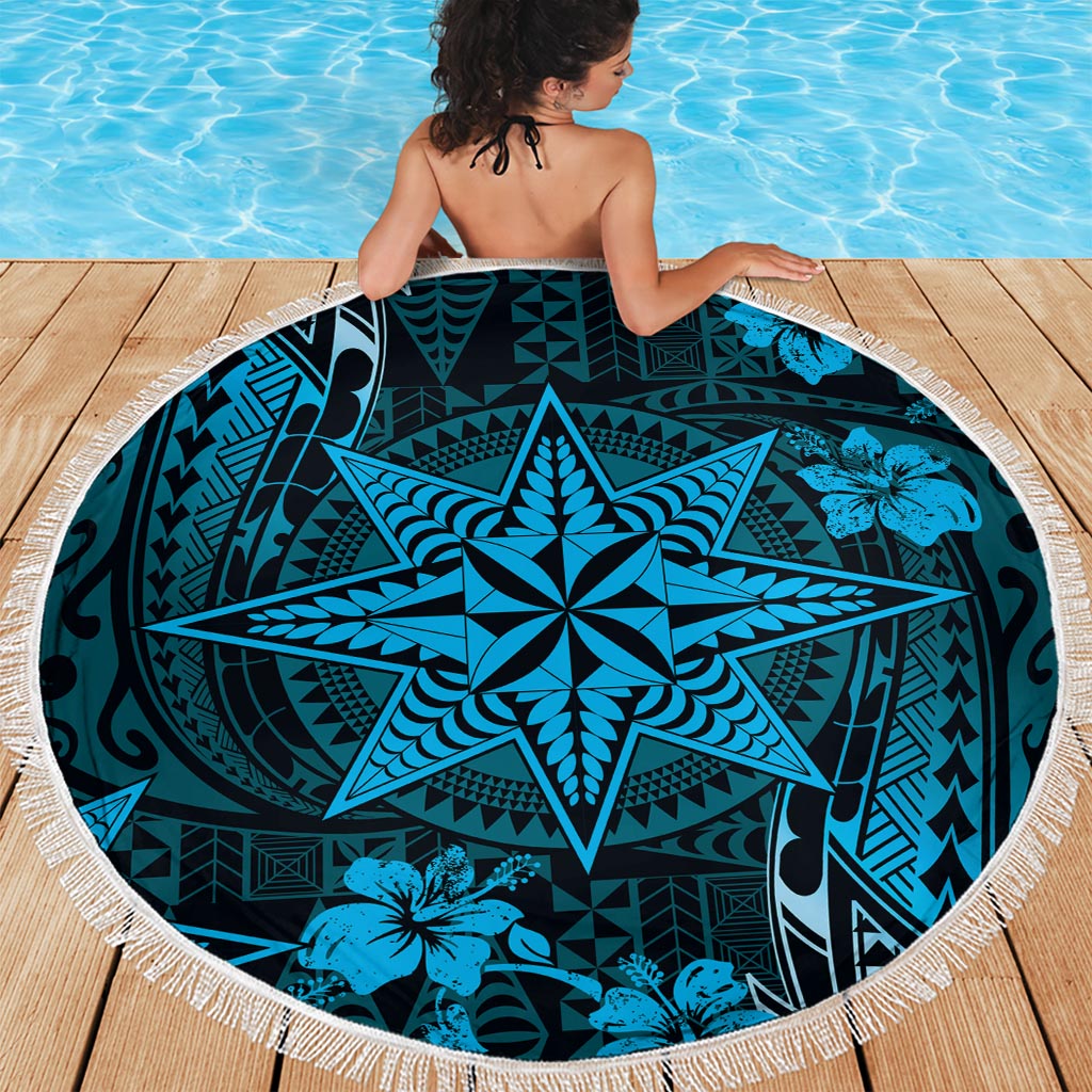 Vintage Tonga Tribal Ngatu Pattern Beach Blanket With Pacific Floral Aqua Art LT9 - Polynesian Pride