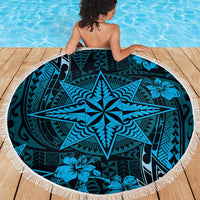 Vintage Tonga Tribal Ngatu Pattern Beach Blanket With Pacific Floral Aqua Art LT9 - Polynesian Pride