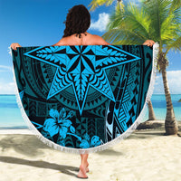 Vintage Tonga Tribal Ngatu Pattern Beach Blanket With Pacific Floral Aqua Art LT9 - Polynesian Pride