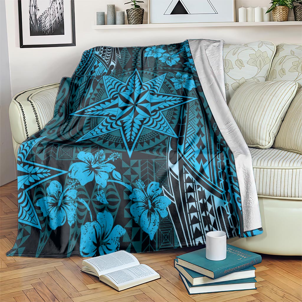 Vintage Tonga Tribal Ngatu Pattern Blanket With Pacific Floral Aqua Art LT9 Aqua - Polynesian Pride
