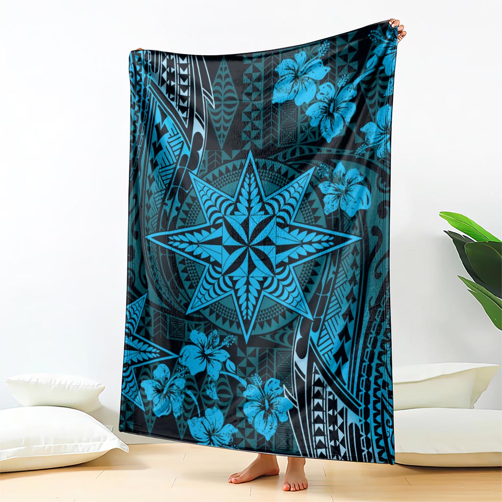 Vintage Tonga Tribal Ngatu Pattern Blanket With Pacific Floral Aqua Art LT9 - Polynesian Pride