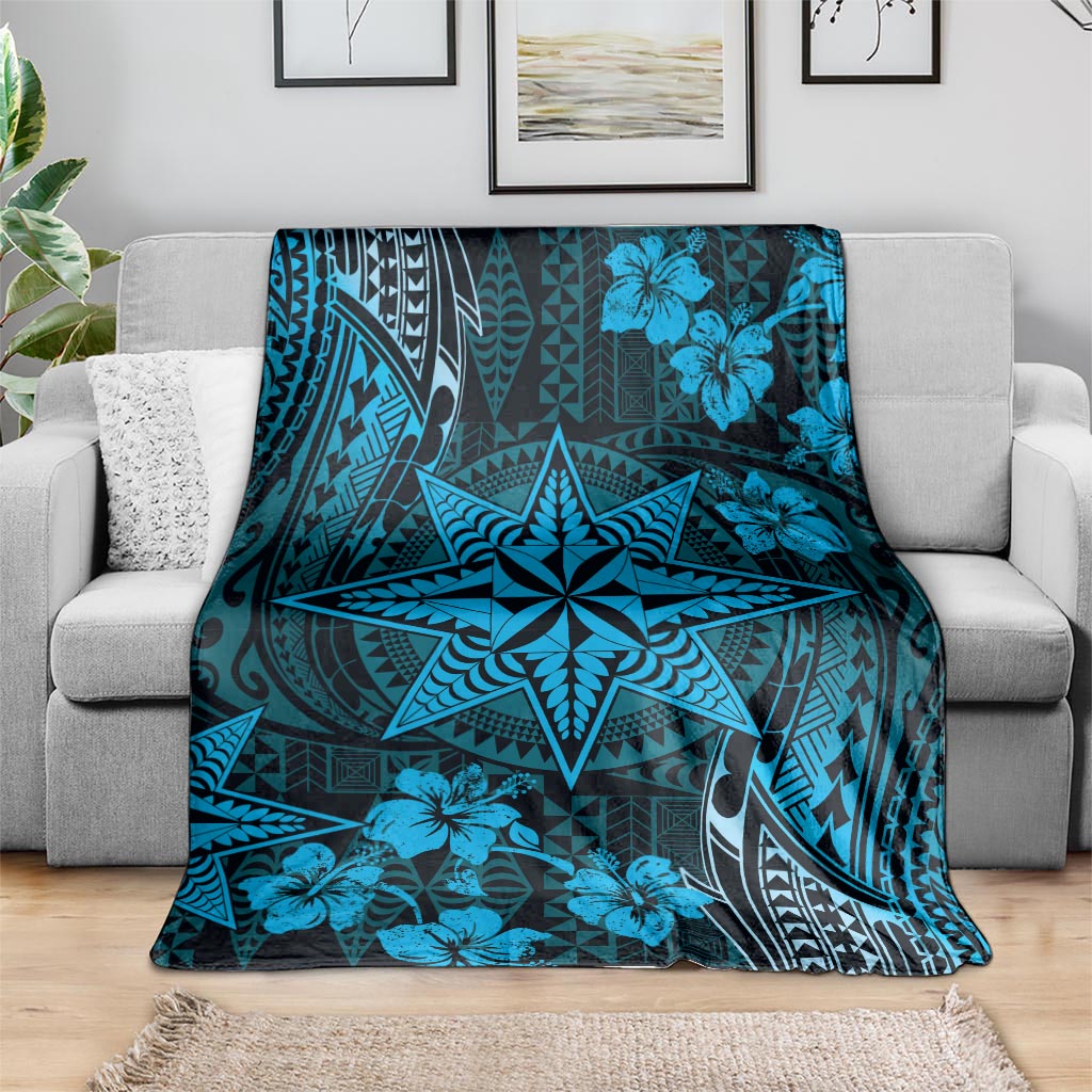 Vintage Tonga Tribal Ngatu Pattern Blanket With Pacific Floral Aqua Art LT9 - Polynesian Pride