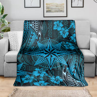 Vintage Tonga Tribal Ngatu Pattern Blanket With Pacific Floral Aqua Art LT9 - Polynesian Pride