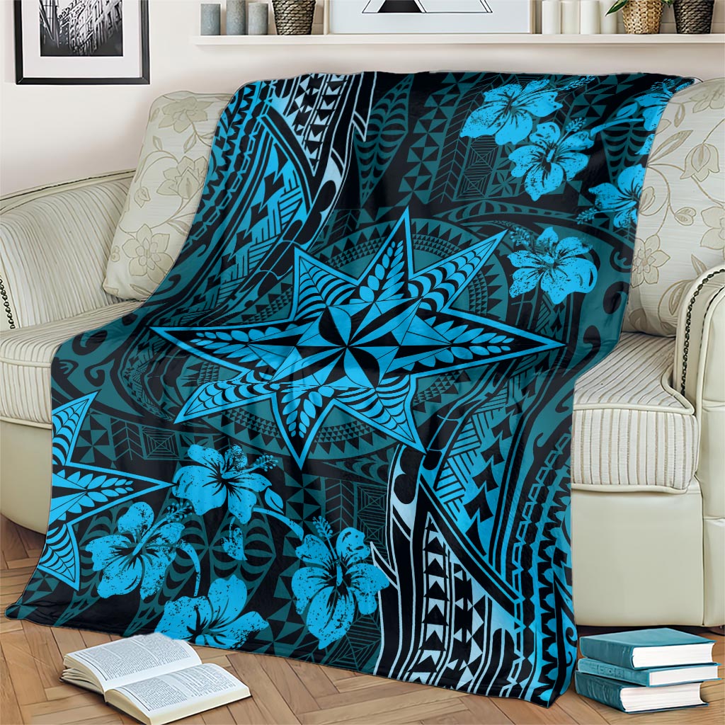 Vintage Tonga Tribal Ngatu Pattern Blanket With Pacific Floral Aqua Art LT9 - Polynesian Pride