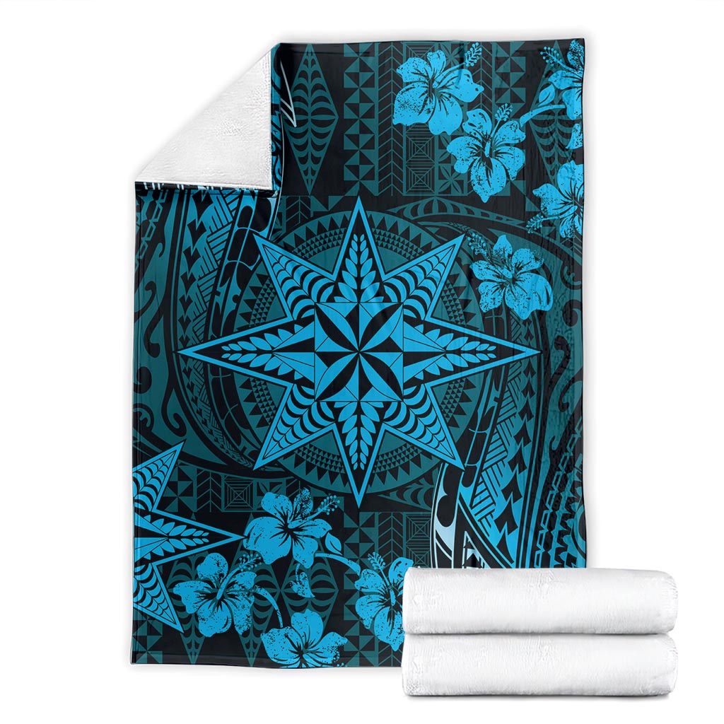 Vintage Tonga Tribal Ngatu Pattern Blanket With Pacific Floral Aqua Art LT9 - Polynesian Pride