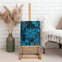 Vintage Tonga Tribal Ngatu Pattern Canvas Wall Art With Pacific Floral Aqua Art