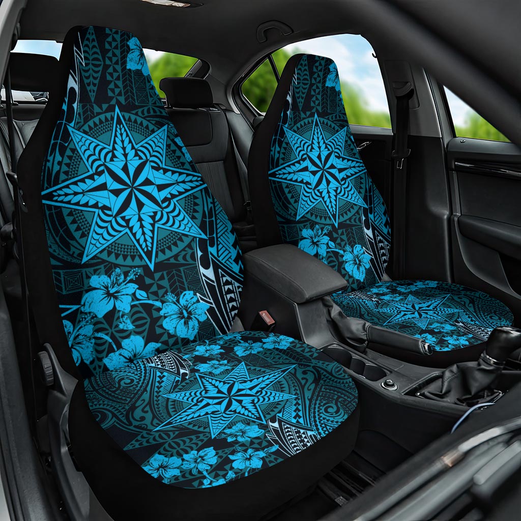 Vintage Tonga Tribal Ngatu Pattern Car Seat Cover With Pacific Floral Aqua Art