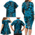 Vintage Tonga Tribal Ngatu Pattern Family Matching Long Sleeve Bodycon Dress and Hawaiian Shirt With Pacific Floral Aqua Art