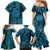 Vintage Tonga Tribal Ngatu Pattern Family Matching Mermaid Dress and Hawaiian Shirt With Pacific Floral Aqua Art