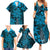 Vintage Tonga Tribal Ngatu Pattern Family Matching Summer Maxi Dress and Hawaiian Shirt With Pacific Floral Aqua Art