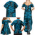 Vintage Tonga Tribal Ngatu Pattern Family Matching Summer Maxi Dress and Hawaiian Shirt With Pacific Floral Aqua Art