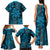 Vintage Tonga Tribal Ngatu Pattern Family Matching Tank Maxi Dress and Hawaiian Shirt With Pacific Floral Aqua Art