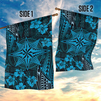 Vintage Tonga Tribal Ngatu Pattern Garden Flag With Pacific Floral Aqua Art LT9 - Polynesian Pride