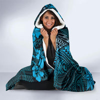 Vintage Tonga Tribal Ngatu Pattern Hooded Blanket With Pacific Floral Aqua Art LT9 - Polynesian Pride