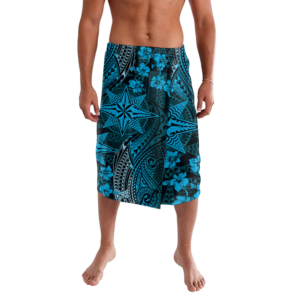 Vintage Tonga Tribal Ngatu Pattern Lavalava With Pacific Floral Aqua Art