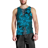 Vintage Tonga Tribal Ngatu Pattern Men Tank Top With Pacific Floral Aqua Art LT9 - Polynesian Pride