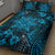 Vintage Tonga Tribal Ngatu Pattern Quilt Bed Set With Pacific Floral Aqua Art