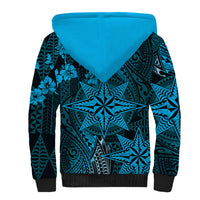 Vintage Tonga Tribal Ngatu Pattern Sherpa Hoodie With Pacific Floral Aqua Art LT9 - Polynesian Pride