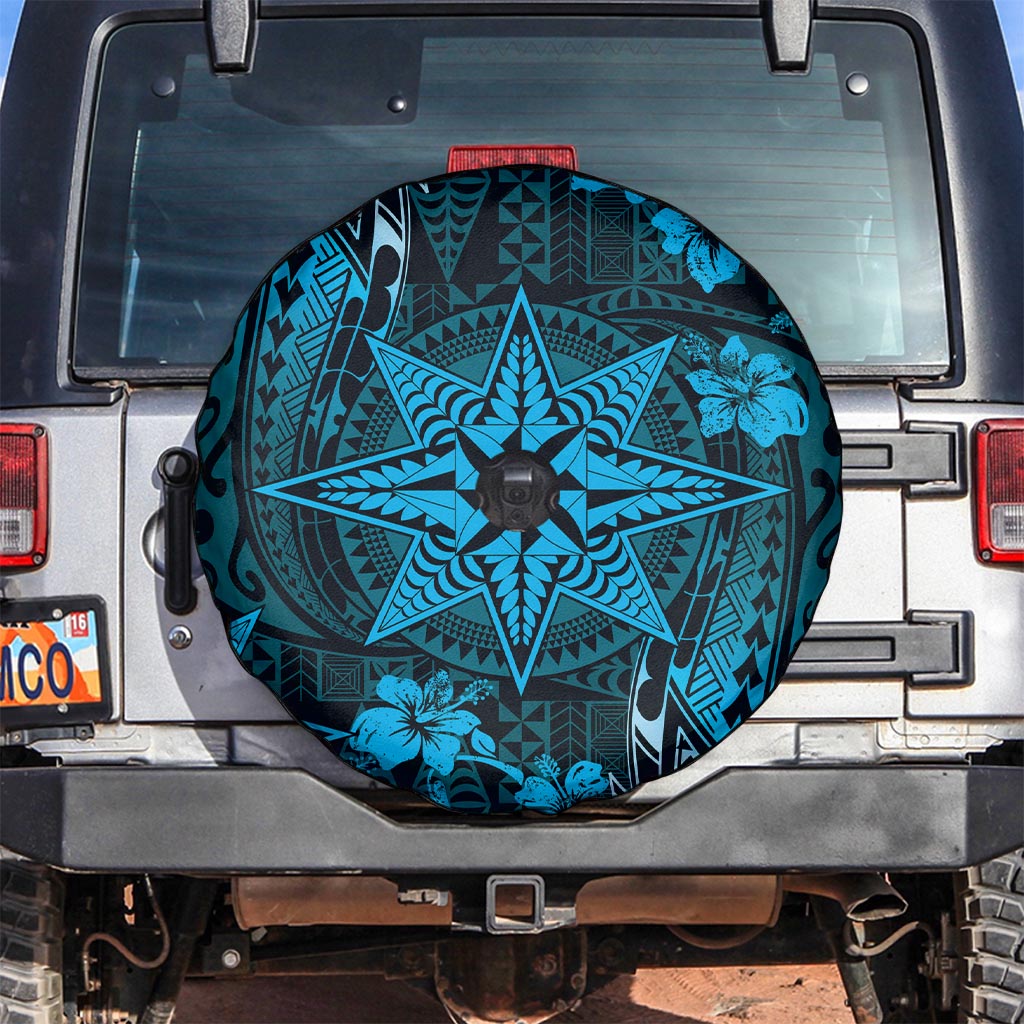Vintage Tonga Tribal Ngatu Pattern Spare Tire Cover With Pacific Floral Aqua Art LT9 Aqua - Polynesian Pride