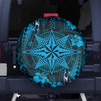 Vintage Tonga Tribal Ngatu Pattern Spare Tire Cover With Pacific Floral Aqua Art LT9 - Polynesian Pride