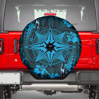 Vintage Tonga Tribal Ngatu Pattern Spare Tire Cover With Pacific Floral Aqua Art LT9 - Polynesian Pride