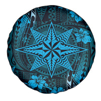 Vintage Tonga Tribal Ngatu Pattern Spare Tire Cover With Pacific Floral Aqua Art LT9 - Polynesian Pride