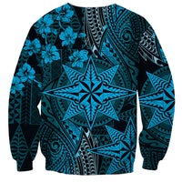 Vintage Tonga Tribal Ngatu Pattern Sweatshirt With Pacific Floral Aqua Art LT9 - Polynesian Pride