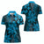 Vintage Tonga Tribal Ngatu Pattern Women Polo Shirt With Pacific Floral Aqua Art