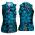 Vintage Tonga Tribal Ngatu Pattern Women Sleeveless Polo Shirt With Pacific Floral Aqua Art