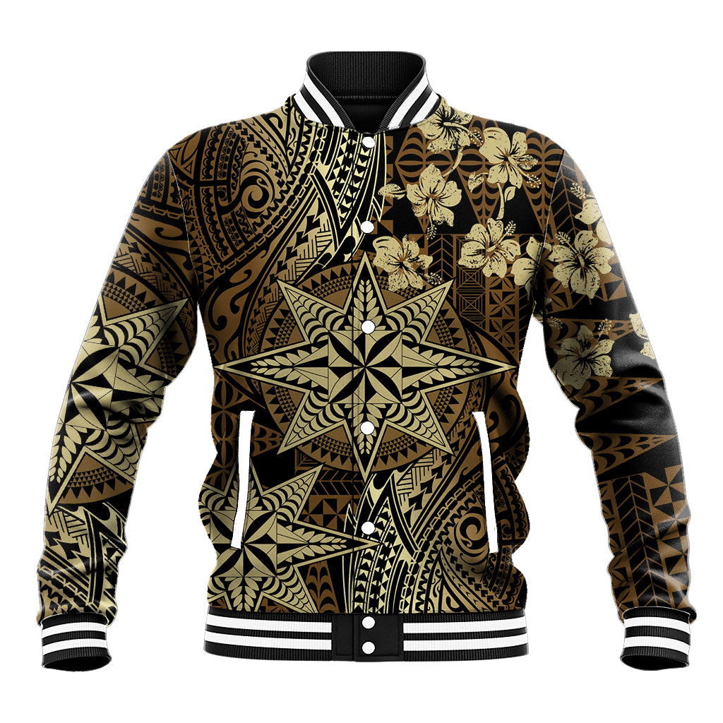 Vintage Tonga Tribal Ngatu Pattern Baseball Jacket With Pacific Floral Brown Art LT9 Unisex Brown - Polynesian Pride
